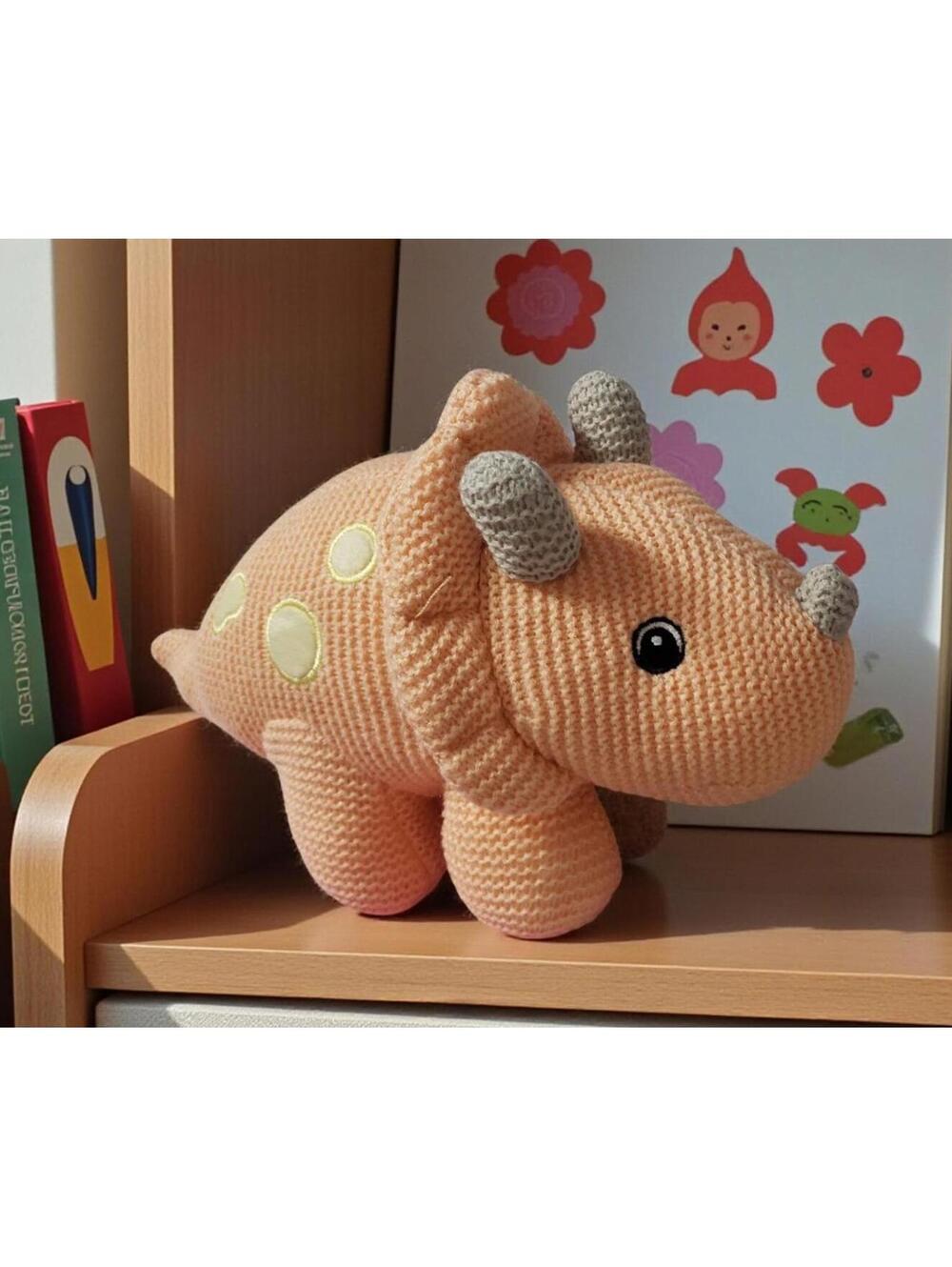 Spark Create Imagine Triceratops Peach Plush Rattle Toy - Excellent Condition